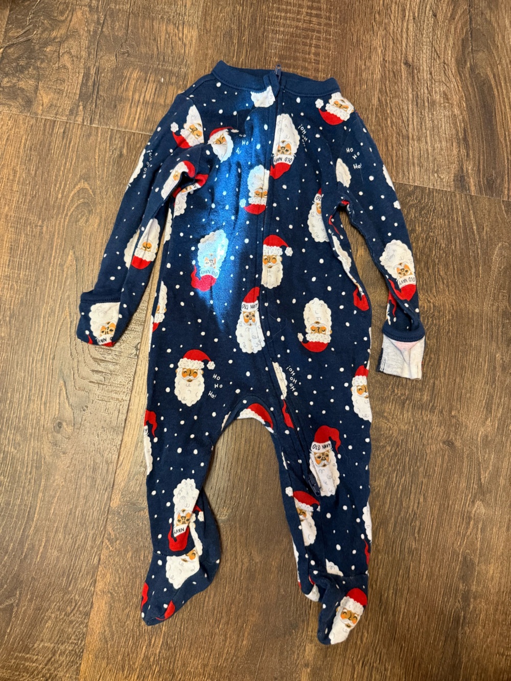 Old Navy Navy Santa Print Kids One-Piece Footie Pajamas
